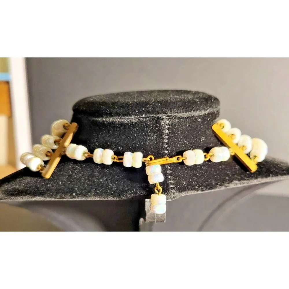 Vintage 1950s 4 Strand Opalescent Glass Bead Necklace Wedding Glam Mid Century